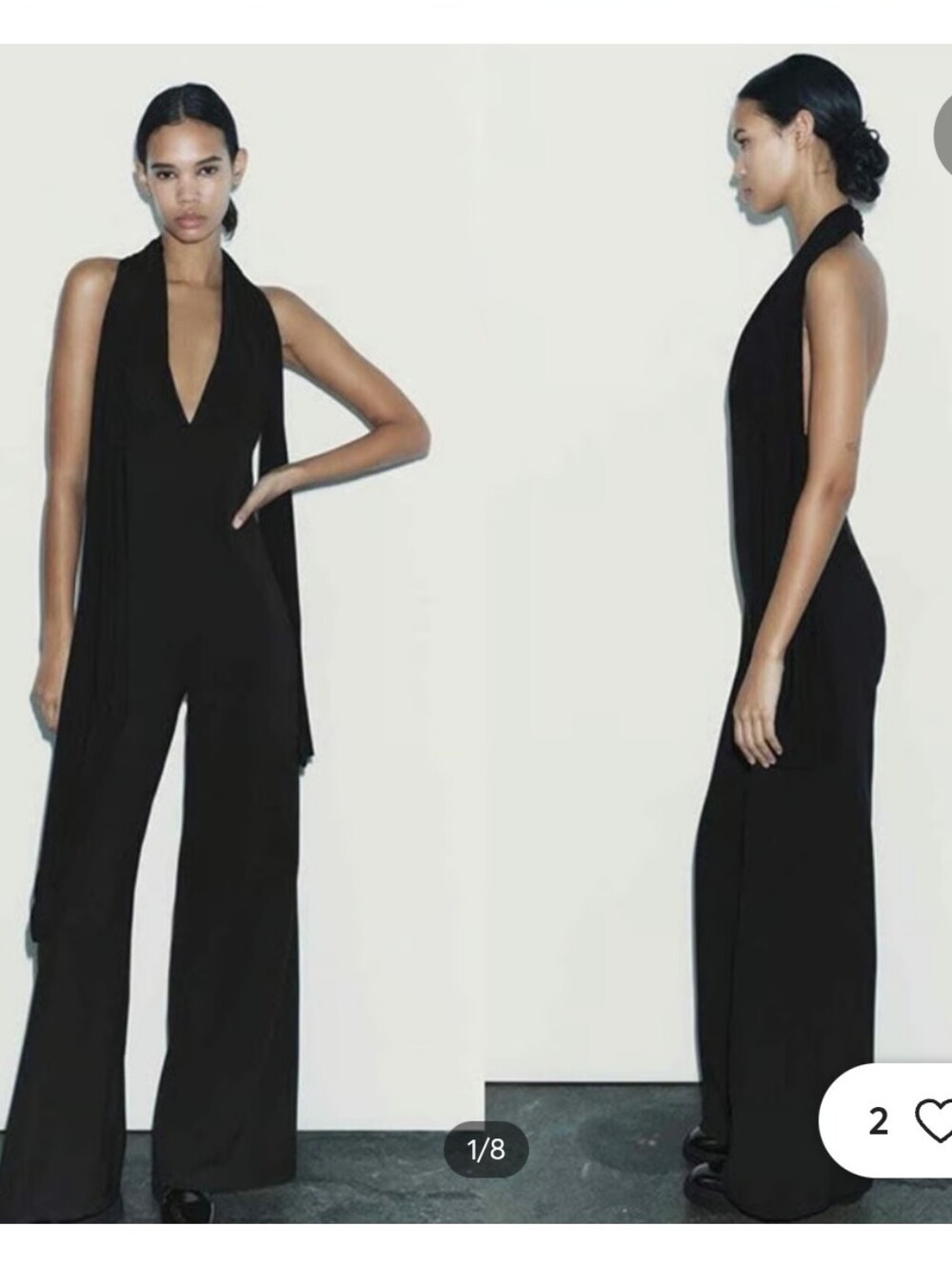 Zara Black Halter-Neck Wide-Leg Jumpsuit